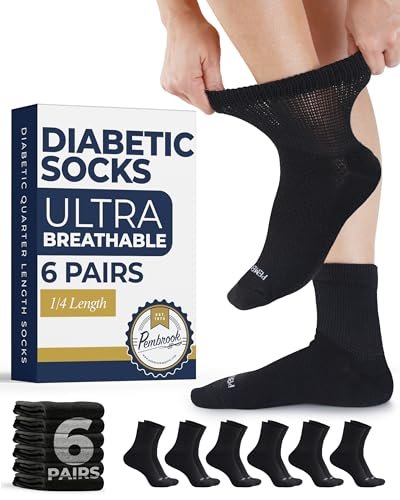 Pembrook Gestrickte Diabetikersocken für Damen und Herren - 6 Paar | Schwarz | Atmungsaktiv, nicht einschnürend, bequem | Diabetiker-Knöchelsocken für Herren