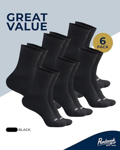 Pembrook Gestrickte Diabetikersocken für Damen und Herren - 6 Paar | Schwarz | Atmungsaktiv, nicht einschnürend, bequem | Diabetiker-Knöchelsocken für Herren