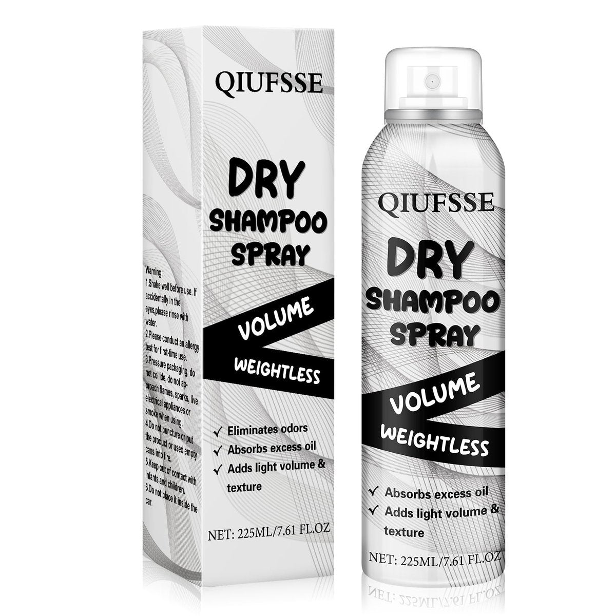 QIUFSSE Trockenshampoo Spray, Volumen-Trockenshampoo für Frauen & Männer, absorbiert überschüssiges Öl, sofortige Frische für das Haar, enthält Reisstärke, spendet Keratin, pflegt die Haarwurzeln, 7,61 oz