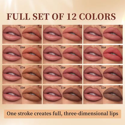 Aseawave Matte Lip Liner Set – 12 Braune Natürliche Farbtöne, Ultrafine Lippenkonturenstifte & Eyeliner, Cremig, Lang anhaltend, Hochpigmentiert