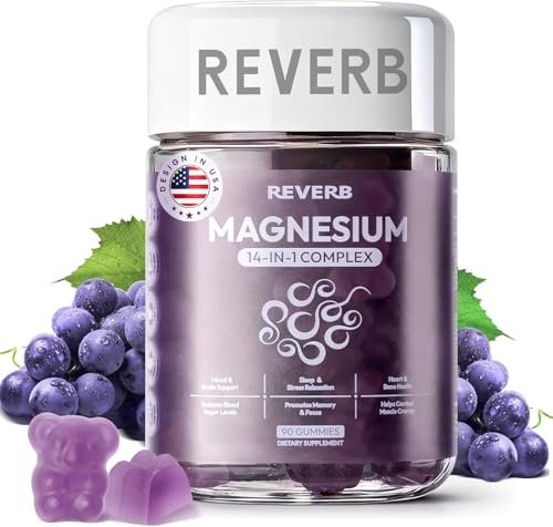 REVERB Magnesium Complex 14-in-1 Magnesium Gummies – 90 Stück, Zuckerfrei, mit Glycinat, L-Threonat, Calcium, Coenzym Q10, Vitamin B6 & D3 – Nahrungsergänzung für Erwachsene