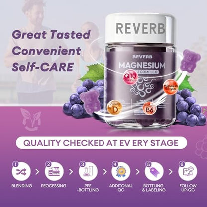 REVERB Magnesium Complex 14-in-1 Magnesium Gummies – 90 Stück, Zuckerfrei, mit Glycinat, L-Threonat, Calcium, Coenzym Q10, Vitamin B6 & D3 – Nahrungsergänzung für Erwachsene