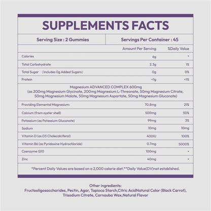 REVERB Magnesium Complex 14-in-1 Magnesium Gummies – 90 Stück, Zuckerfrei, mit Glycinat, L-Threonat, Calcium, Coenzym Q10, Vitamin B6 & D3 – Nahrungsergänzung für Erwachsene