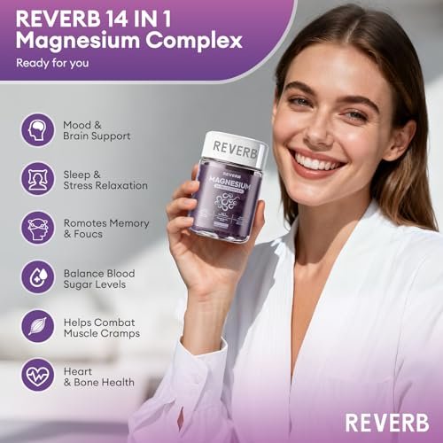 REVERB Magnesium Complex 14-in-1 Magnesium Gummies – 90 Stück, Zuckerfrei, mit Glycinat, L-Threonat, Calcium, Coenzym Q10, Vitamin B6 & D3 – Nahrungsergänzung für Erwachsene