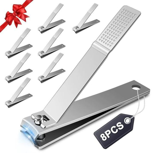 HOFASON 8-teiliges Set großer gebogener Nagelclipper für Damen und Herren – Edelstahl Nagelzwicker für dicke Zehennägel, Maniküre-Pediküre-Werkzeug-Set, ideal als Geschenk und für die Reise
