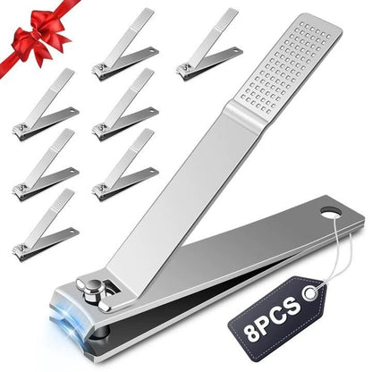 HOFASON 8-teiliges Set großer gebogener Nagelclipper für Damen und Herren – Edelstahl Nagelzwicker für dicke Zehennägel, Maniküre-Pediküre-Werkzeug-Set, ideal als Geschenk und für die Reise