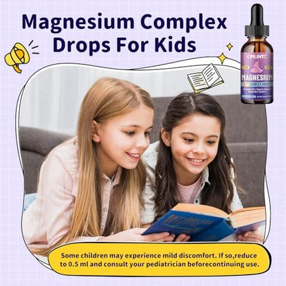 CFILIHTC Kids Magnesium Liquid Drops - Magnesium Glycinat für Kinder mit L-Theanin, Omega-3, Vitamin B6, D3 - für Schlaf, Entspannung, Gehirn, Knochen - Pfirsichgeschmack, 59 ml