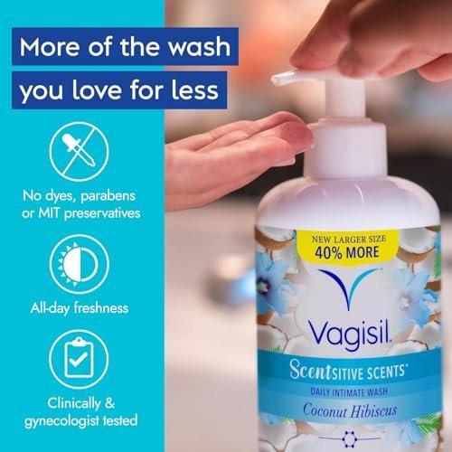 Vagisil Femininwasche für die Intimhygiene, pH-ausgeglichen und gynäkologisch getestet, Kokos-Hibiskus, 500 ml mit Pumpe