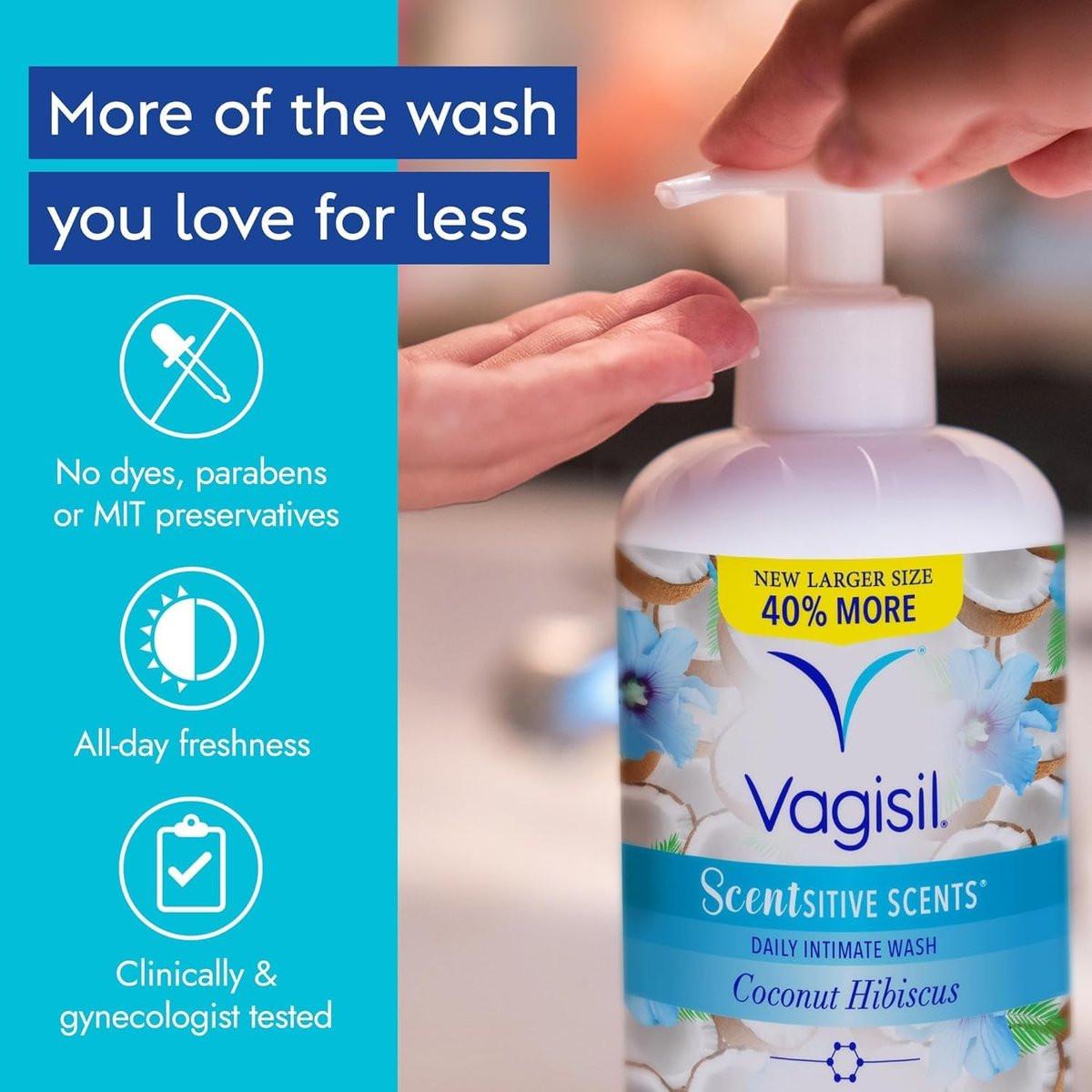 Vagisil Femininwasche für die Intimhygiene, pH-ausgeglichen und gynäkologisch getestet, Kokos-Hibiskus, 500 ml mit Pumpe