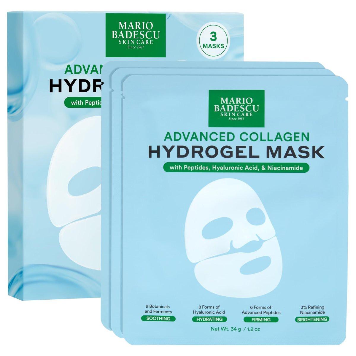 Mario Badescu Advanced Collagen Hydrogel Mask Set mit 3 Stück | Gesichtsmaske mit Peptiden, Hyaluronsäure & Niacinamid für Feuchtigkeit, Straffung, Aufhellung & Beruhigung