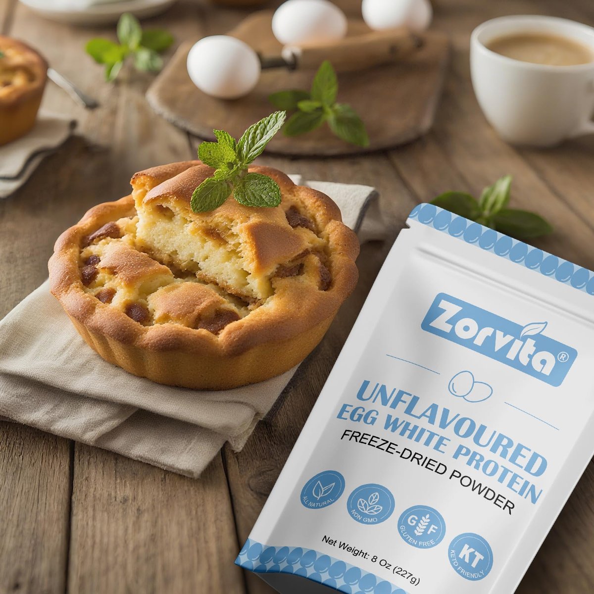 ZORVITA Gefriergetrocknetes Eiweißpulver Ungesüßt, Ohne Zusätze oder Füllstoffe, Glutenfrei, Nicht-GVO, 227 g (8 Unzen)