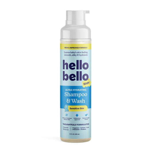 Hello Bello Ultra-Feuchtigkeitsspendendes Babyshampoo & Duschgel, Duftfrei, Tränenfrei & Sicher für empfindliche Haut, 10 Flasche (ca. 296 ml)