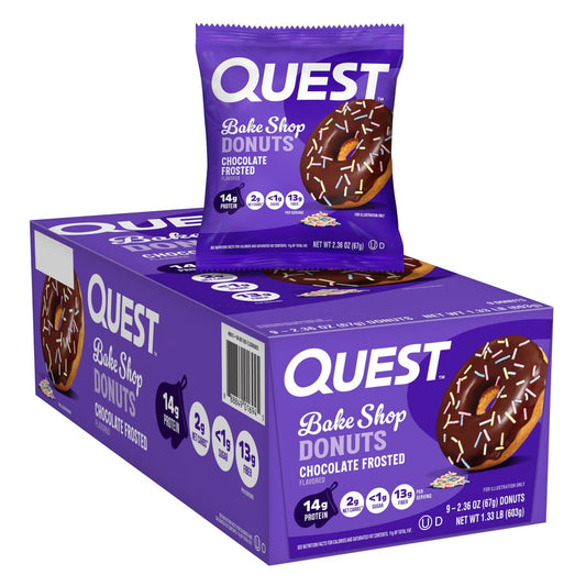 Quest Nutrition Bake Shop Schokoladen-Glasierte Donuts – 14g Protein, Weniger als 1g Zucker, Protein Snack, 9 Stück