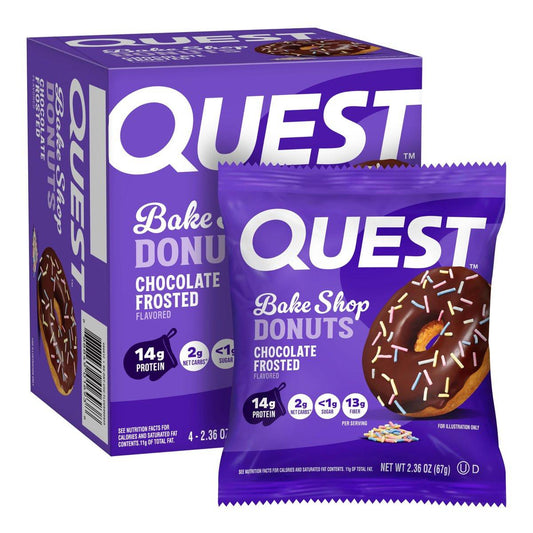 Quest Nutrition Bake Shop, Schokoladen-Glasierte Donuts, 14g Protein, Weniger als 1g Zucker, Protein Snack, Zuckerarm, 4er Pack