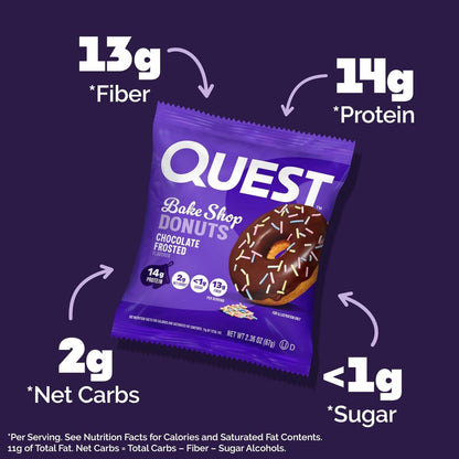 Quest Nutrition Bake Shop, Schokoladen-Glasierte Donuts, 14g Protein, Weniger als 1g Zucker, Protein Snack, Zuckerarm, 4er Pack