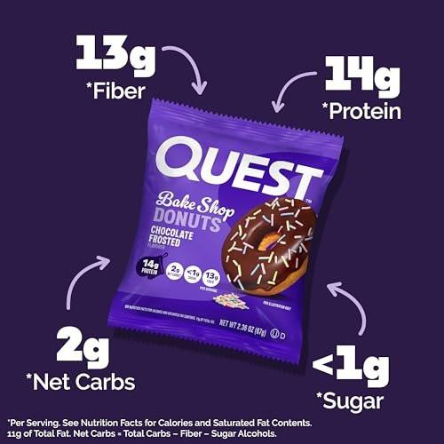 Quest Nutrition Bake Shop, Schokoladen-Glasierte Donuts, 14g Protein, Weniger als 1g Zucker, Protein Snack, Zuckerarm, 4er Pack