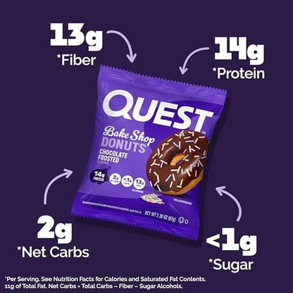 Quest Nutrition Bake Shop, Schokoladen-Glasierte Donuts, 14g Protein, Weniger als 1g Zucker, Protein Snack, Zuckerarm, 4er Pack