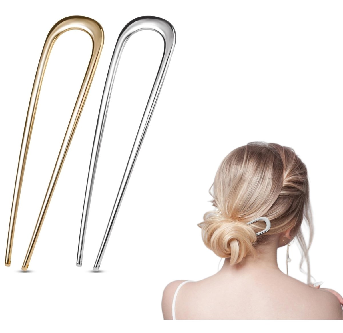 2er-Pack U-förmige Haarnadeln aus Metall, 5,5 Zoll, Französische Haarnadeln für dicke Haare, Duttnadeln