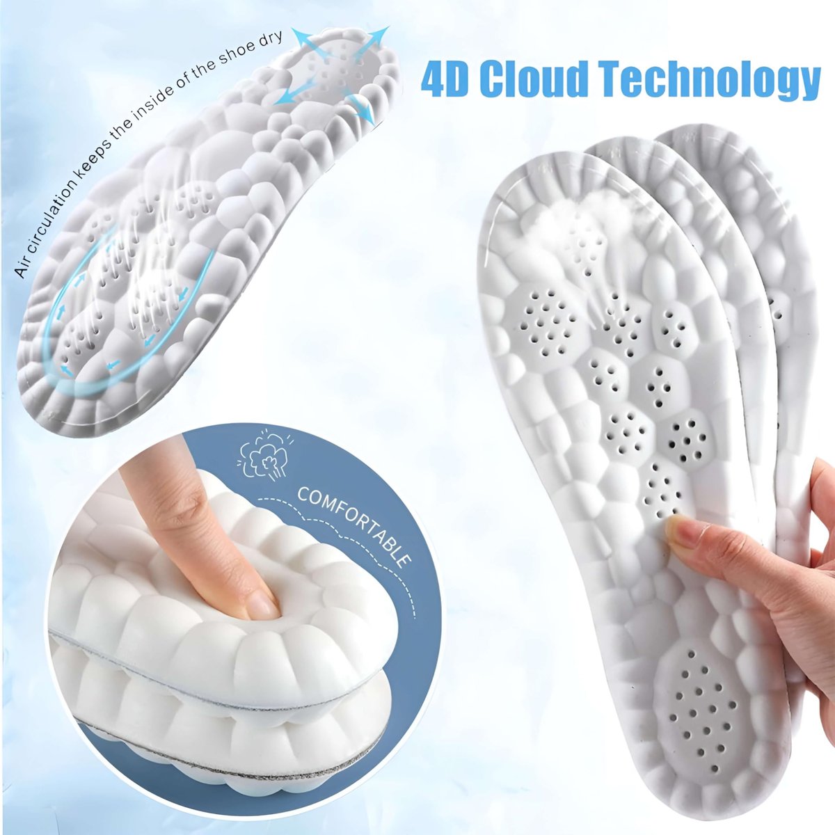 2 Paar Cloud Einlagen - 4D-Cloud-Technologie Einlegesohlen - Super Weiche Komfort-Einlegesohlen, U-Shape Memory-Schaum Einlagen, Zuschneidbare Einlagen (Schwarz, Herren: 12-13)