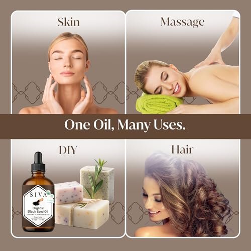 Siva Schwarzkümmelöl Bio - 118 ml – 100 % natürliches kaltgepresstes Schwarzkümmelöl - für Gesicht, Hautpflege, Haarpflege, Kopfhautmassage & Körpermassage – Trägeröl mit Pipette
