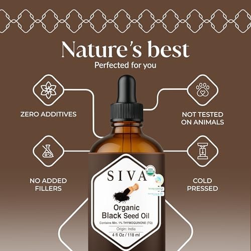 Siva Schwarzkümmelöl Bio - 118 ml – 100 % natürliches kaltgepresstes Schwarzkümmelöl - für Gesicht, Hautpflege, Haarpflege, Kopfhautmassage & Körpermassage – Trägeröl mit Pipette
