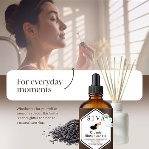 Siva Schwarzkümmelöl Bio - 118 ml – 100 % natürliches kaltgepresstes Schwarzkümmelöl - für Gesicht, Hautpflege, Haarpflege, Kopfhautmassage & Körpermassage – Trägeröl mit Pipette