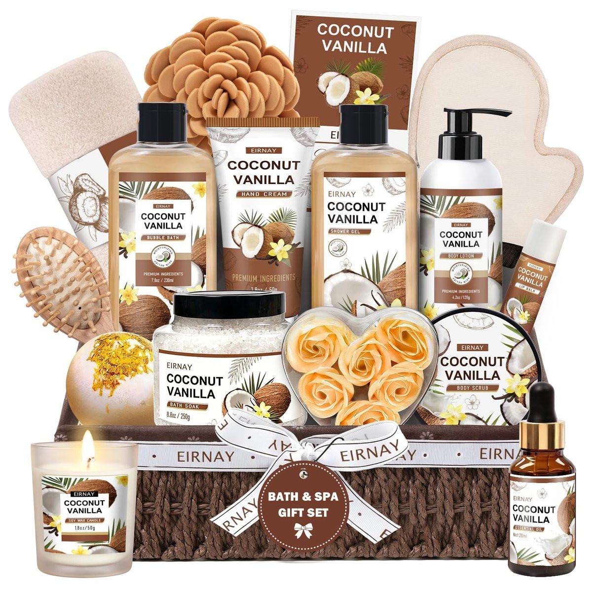 EIRNAY Muttertagsgeschenk für Frauen - 16-teiliges Geburtstags-Geschenkset mit Kokosnuss-Vanille-Verwöhnset, inklusive luxuriösem Home-Spa-Duschgel und Schaumbad