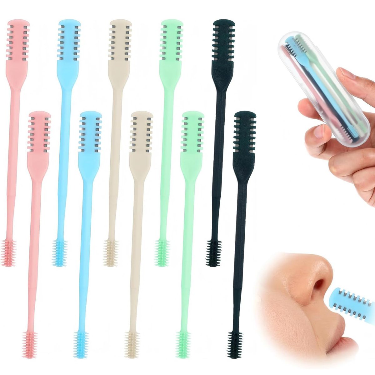 Kismiger 10er-Pack Nasenhaartrimmer für Männer, 2-in-1 Nasenhaarschneiderstäbe doppelseitiges Nasenmesser, tragbarer 360° drehbarer manueller Nasenhaarschneider für Frauen und Männer