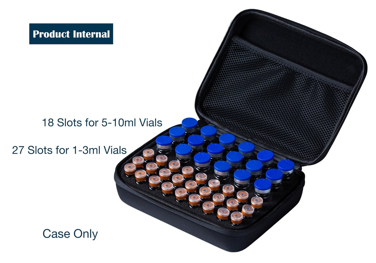 MiloZen Peptide Case für 1-3 ml Vials & Insulin-Vial Case für 5-10 ml Vials, 45 Vials Halter, nicht geeignet für hohe 10 ml Vials, Diabetes-Medikamenten-Organizer, Schwarz