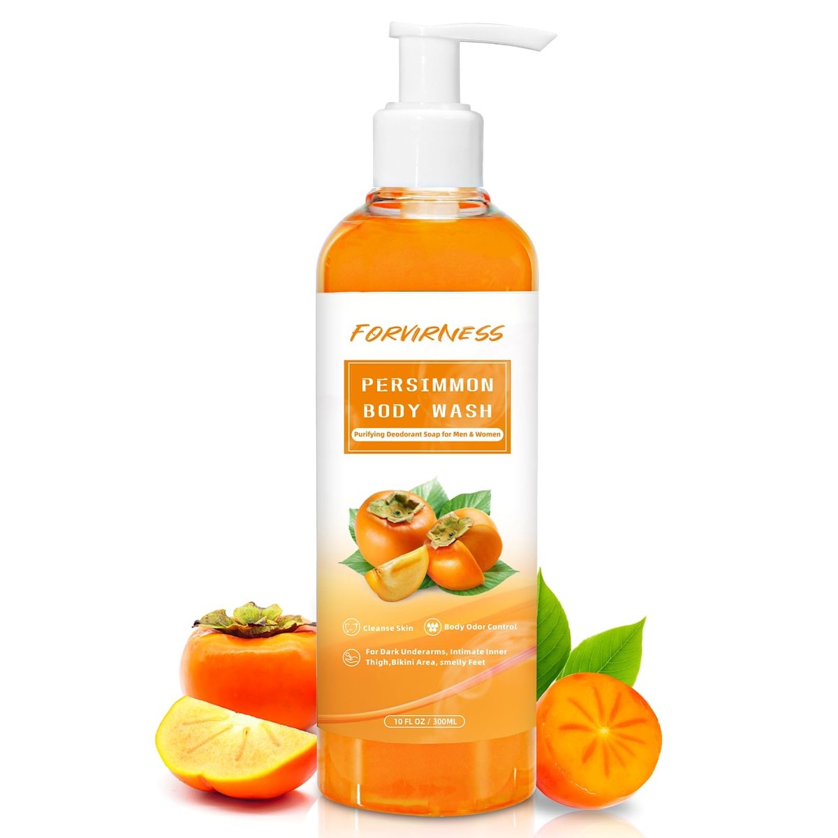 forvirness Persimmon Körperwaschmittel gegen Altersgeruch, natürlicher Deodorant-Seifenriegel gegen starke Gerüche, Persimmon Flüssigseife gegen Fußgeruch, reinigender Körper-Deodorant-Nonenal-Entferner