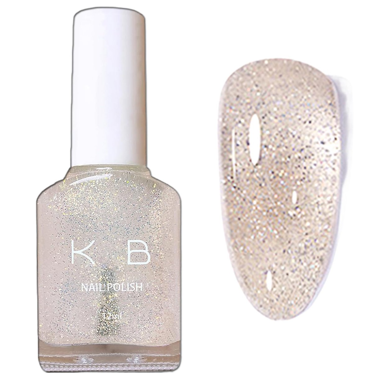 NovaCharm Clear Sparkle Nagellack 12 ML – Schnelltrocknender Glitzer-Topcoat, kein UV-Licht nötig, glänzend, silberner holografischer Glitzer, langanhaltender Schimmer-Nagellack für Frauen und Mädchen