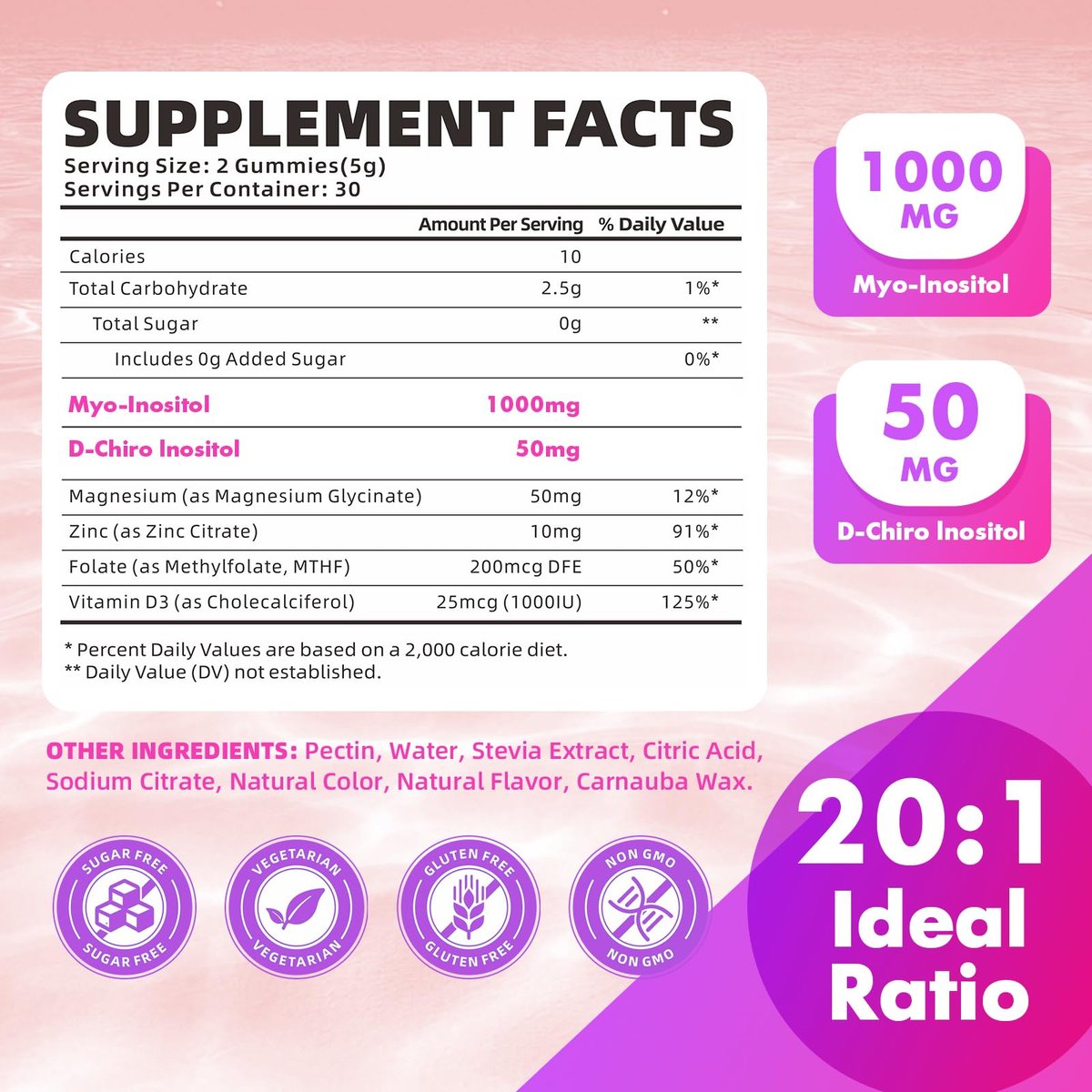 softbear Inositol Gummies für Frauen – Myo-Inositol & D-Chiro Inositol im idealen 20:1 Verhältnis, Zuckerfrei, Vegan, Ohne Gentechnik, Erdbeergeschmack, 60 Stück