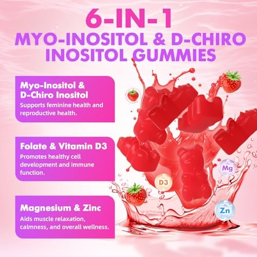 softbear Inositol Gummies für Frauen – Myo-Inositol & D-Chiro Inositol im idealen 20:1 Verhältnis, Zuckerfrei, Vegan, Ohne Gentechnik, Erdbeergeschmack, 60 Stück
