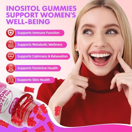 softbear Inositol Gummies für Frauen – Myo-Inositol & D-Chiro Inositol im idealen 20:1 Verhältnis, Zuckerfrei, Vegan, Ohne Gentechnik, Erdbeergeschmack, 60 Stück