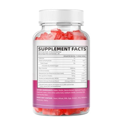 softbear Inositol Gummies für Frauen – Myo-Inositol & D-Chiro Inositol im idealen 20:1 Verhältnis, Zuckerfrei, Vegan, Ohne Gentechnik, Erdbeergeschmack, 60 Stück