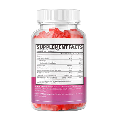 softbear Inositol Gummies für Frauen – Myo-Inositol & D-Chiro Inositol im idealen 20:1 Verhältnis, Zuckerfrei, Vegan, Ohne Gentechnik, Erdbeergeschmack, 60 Stück