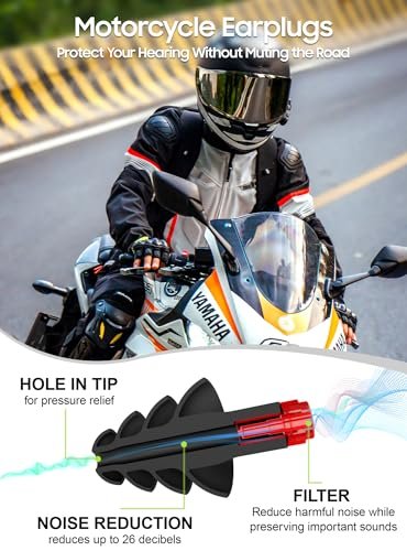 Motorrad Ohrstöpsel gegen Windgeräusche, wiederverwendbare Silikon-Ohrstöpsel mit Filter für lange Fahrten, 26 dB Gehörschutz mit Sicherheitskordel und Reiseetui