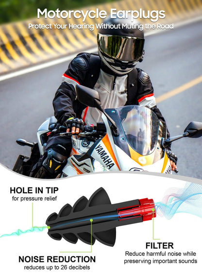 Motorrad Ohrstöpsel gegen Windgeräusche, wiederverwendbare Silikon-Ohrstöpsel mit Filter für lange Fahrten, 26 dB Gehörschutz mit Sicherheitskordel und Reiseetui