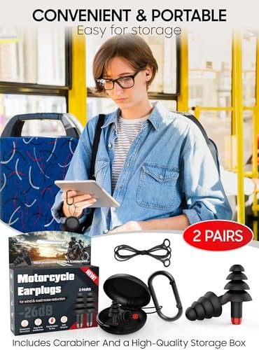 Motorrad Ohrstöpsel gegen Windgeräusche, wiederverwendbare Silikon-Ohrstöpsel mit Filter für lange Fahrten, 26 dB Gehörschutz mit Sicherheitskordel und Reiseetui