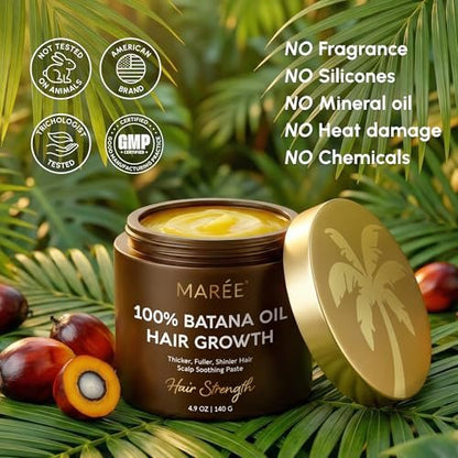 MAREE Batana Öl für Haarwachstum – 100% natürliches Batana-Öl aus Honduras – Roh, unraffiniert – Fördert Dichte, Stärke und beruhigt die Kopfhaut – für Frauen und Männer