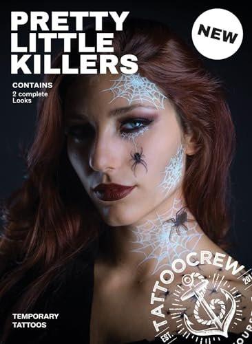 Tattoocrew 2 x Pretty Little Killers Halloween Temporäre Tattoos – Spinne, Kostüm, Hexe, Spinnennetz, Horror