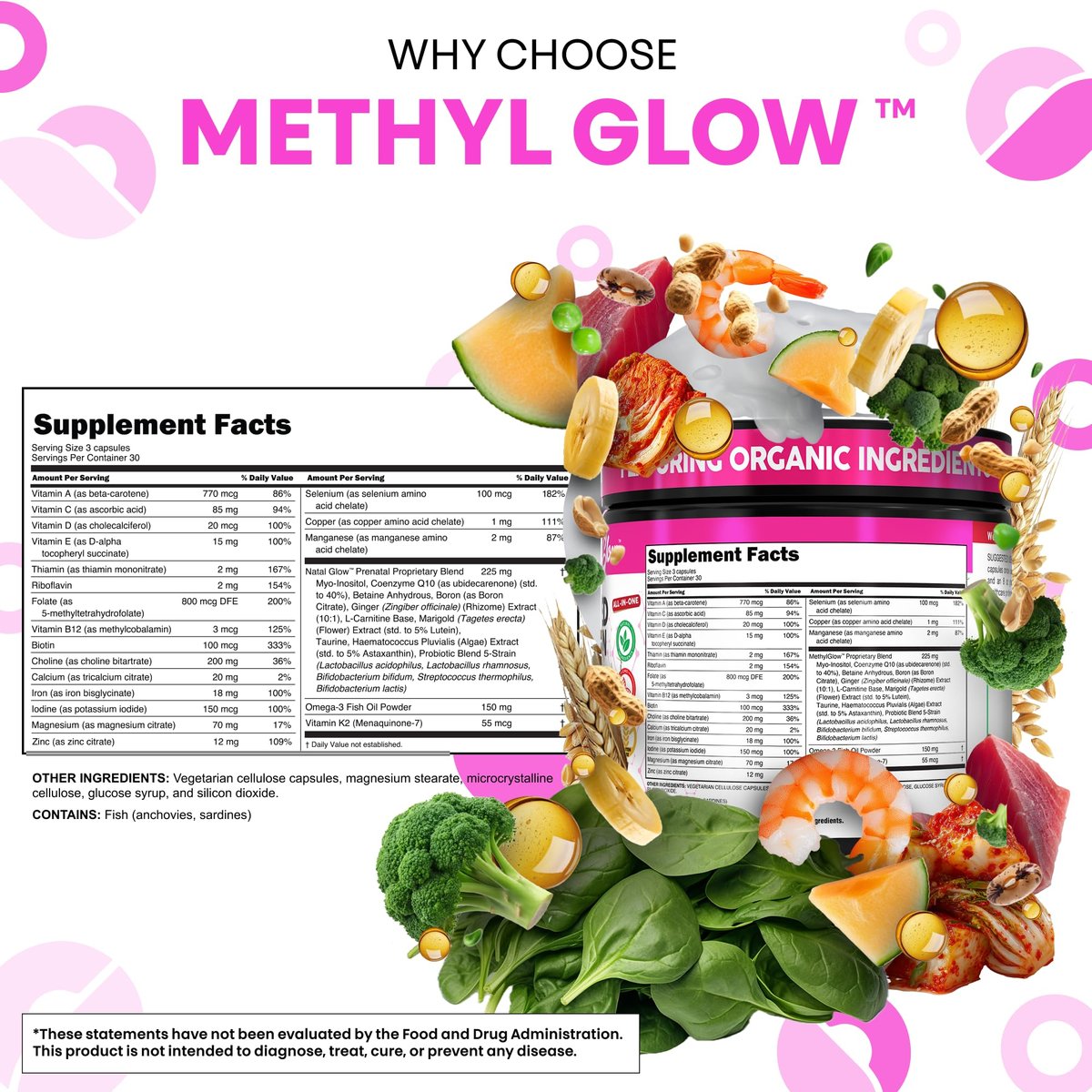 Methylierte Multivitamine für Frauen – Vitamine B6, B12, A, B, C, D, K, E, Folsäure, Cholin, Omega-3, Thiamin, Riboflavin, Eisen, Jod, Magnesium, Zink, Selen, Kupfer, Calcium – 90 Kapseln von Clean Nutra