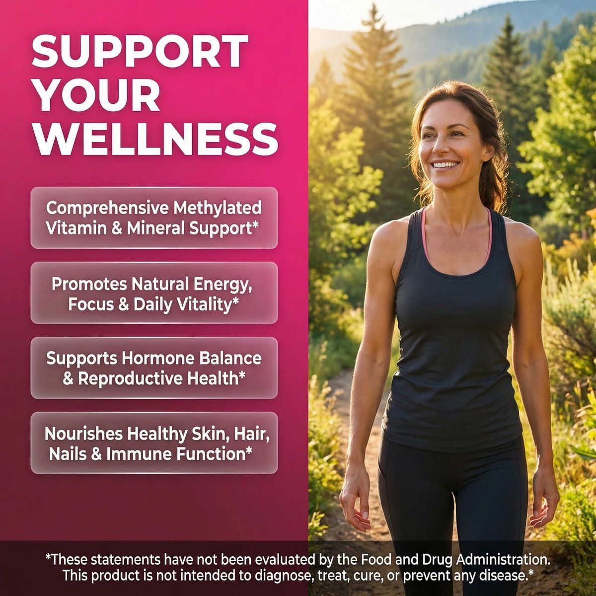 Methylierte Multivitamine für Frauen – Vitamine B6, B12, A, B, C, D, K, E, Folsäure, Cholin, Omega-3, Thiamin, Riboflavin, Eisen, Jod, Magnesium, Zink, Selen, Kupfer, Calcium – 90 Kapseln von Clean Nutra