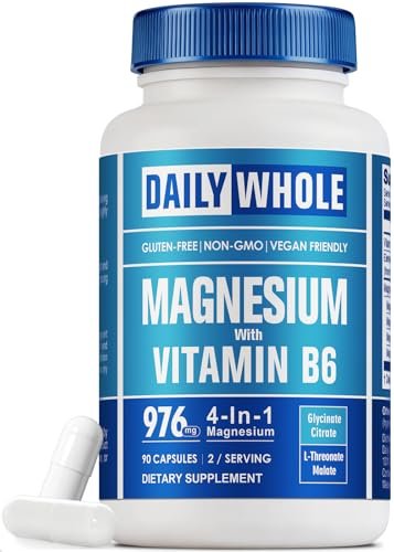 DailyWhole Magnesium Glycinat 4-in-1 Komplex für Frauen – 976 mg Magnesium mit Glycinat, Citrat, Malat, L-Threonat & Vitamin B6 – Laborgeprüft, glutenfrei, nicht-GVO, leicht zu schlucken