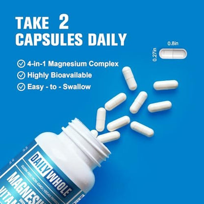 DailyWhole Magnesium Glycinat 4-in-1 Komplex für Frauen – 976 mg Magnesium mit Glycinat, Citrat, Malat, L-Threonat & Vitamin B6 – Laborgeprüft, glutenfrei, nicht-GVO, leicht zu schlucken