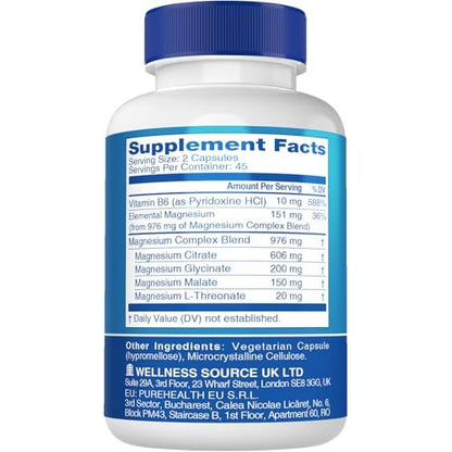DailyWhole Magnesium Glycinat 4-in-1 Komplex für Frauen – 976 mg Magnesium mit Glycinat, Citrat, Malat, L-Threonat & Vitamin B6 – Laborgeprüft, glutenfrei, nicht-GVO, leicht zu schlucken