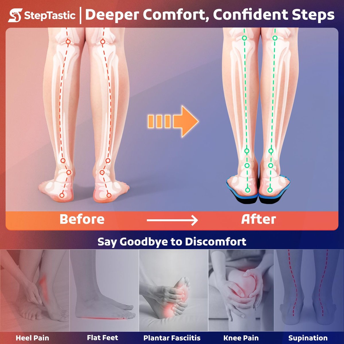StepTastic 240+ LBS Schwerlast-Einlegesohlen für Männer und Frauen – Orthopädische Einlagen gegen Plantarfasziitis, Plattfüße, hohes Fußgewölbe, stoßdämpfend, zuschneidbar, 1 Paar (Blau, M 11.0-12.5/W 12.0-13.5)