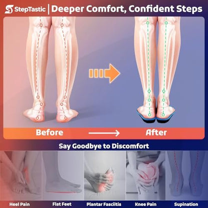 StepTastic 240+ LBS Schwerlast-Einlegesohlen für Männer und Frauen – Orthopädische Einlagen gegen Plantarfasziitis, Plattfüße, hohes Fußgewölbe, stoßdämpfend, zuschneidbar, 1 Paar (Blau, M 11.0-12.5/W 12.0-13.5)