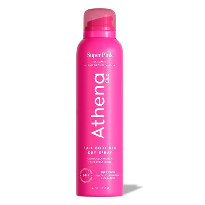 Athena Club Full Body Deo Natürliches Deodorant Trockenspray für Frauen – Aluminiumfreies 360-Grad-Ganzkörper-Deodorant, 24-Stunden-Geruchsschutz, Keine Rückstände, Super Pink Tropical Duft, 118 ml