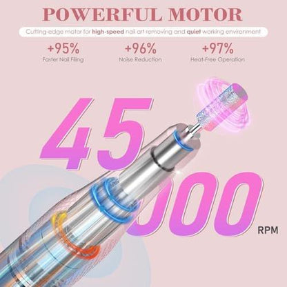 ANBEISTEE 2-in-1 Nagelbohrer & UV-LED-Nagellampe, professioneller wiederaufladbarer elektrischer Nagelbohrer 45000 U/min, Nagelfräser, schnelle Nageltrocknungs- und Aushärtungslampe, für Salon und Zuhause